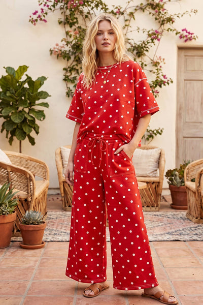 Heavy Scuba Polka Dot Short Sleeve Set: CREAM/BLACK