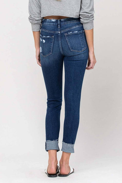 HIGH RISE DISTRESSED CUFFED CROP SKINNY JEANS V2173: ZEKE