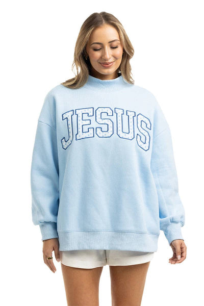JESUS Mockneck Wholesale Sweatshirt Women: Light Blue