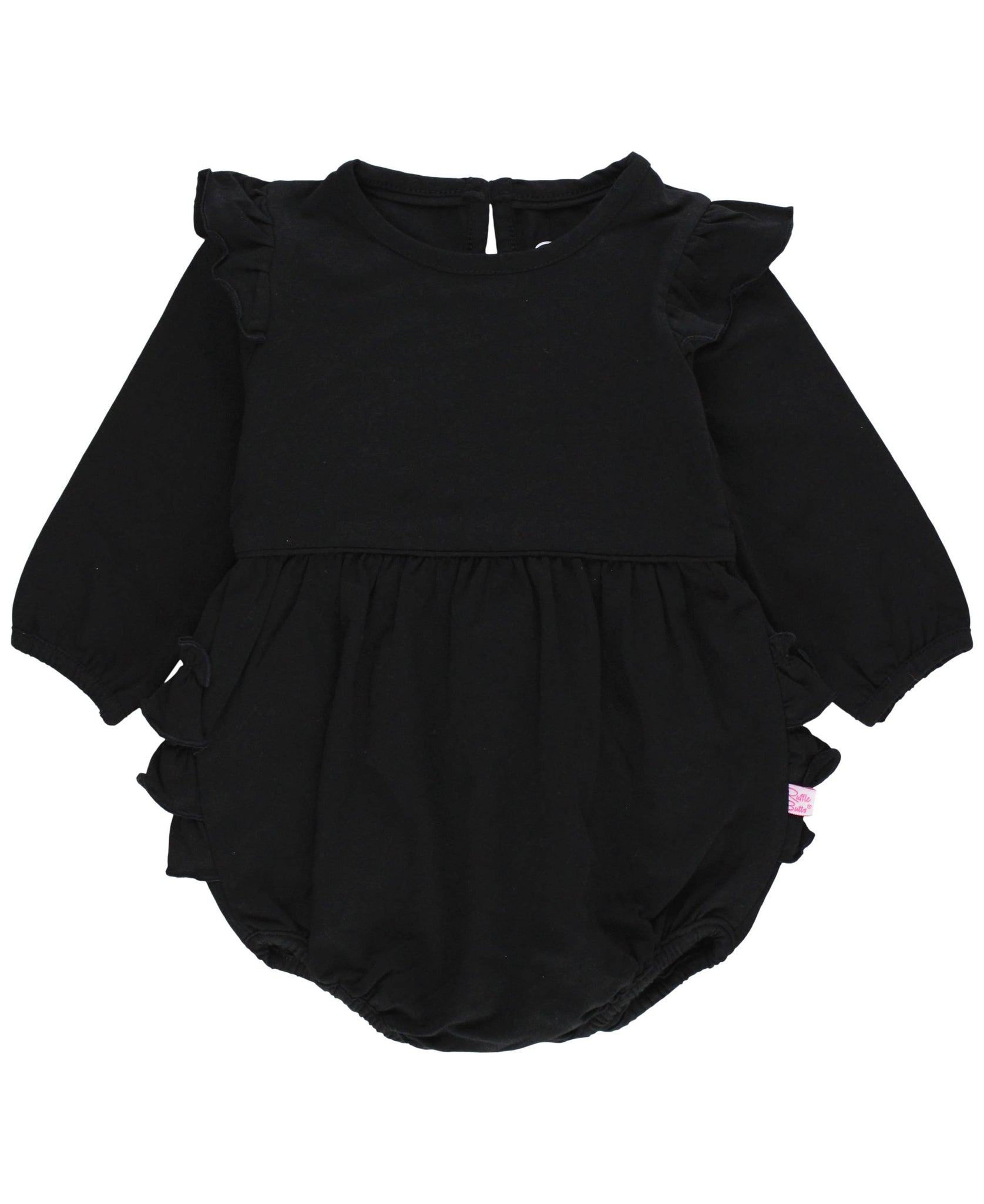 Baby Girls Black Knit Long Sleeve Flutter Bubble Romper: Black