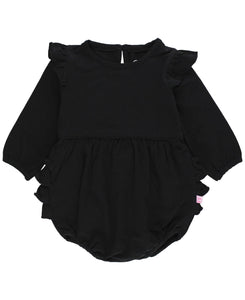 Baby Girls Black Knit Long Sleeve Flutter Bubble Romper: Black