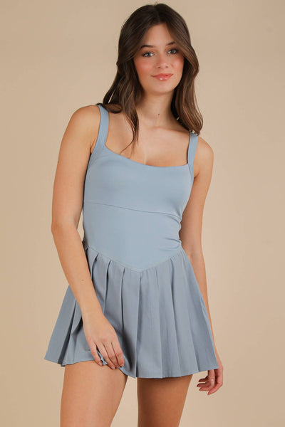 Pleated Skirt Activewear Dress W/ Under Shorts: SKY