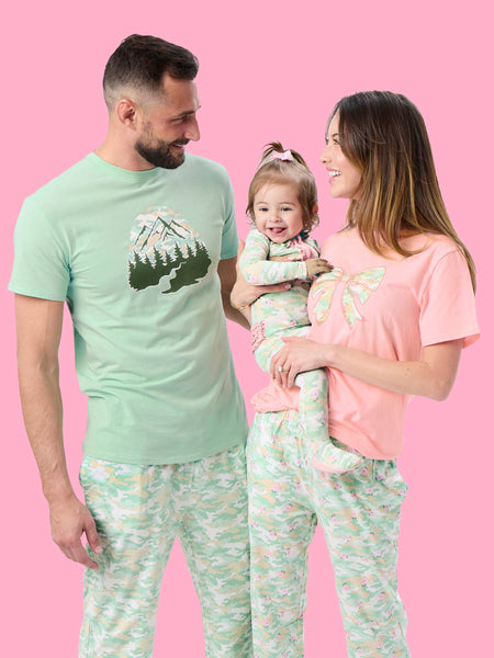SoftSnooze™ Baby Girls Cotton Modal Sage Blossom Camo Footed Ruffle One Piece Pajama: Green