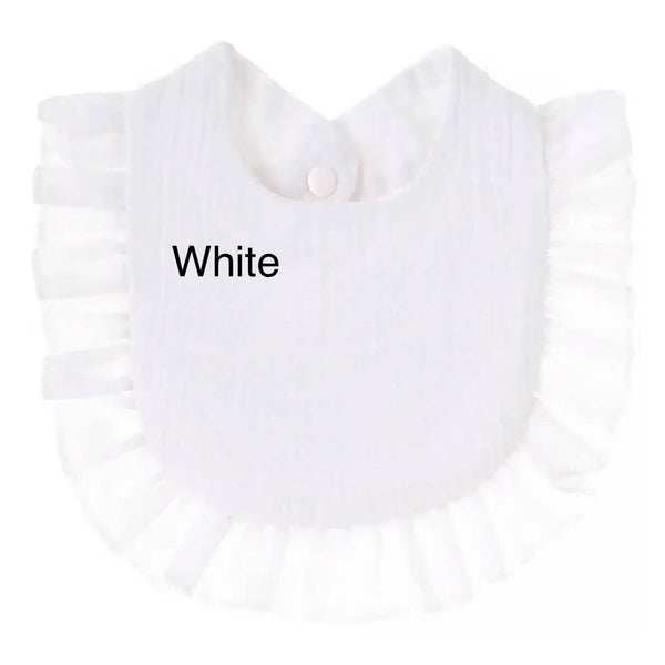 Muslin Ruffle Toddler Bib ($4 ea) Baby Gift, Shower Gift: White