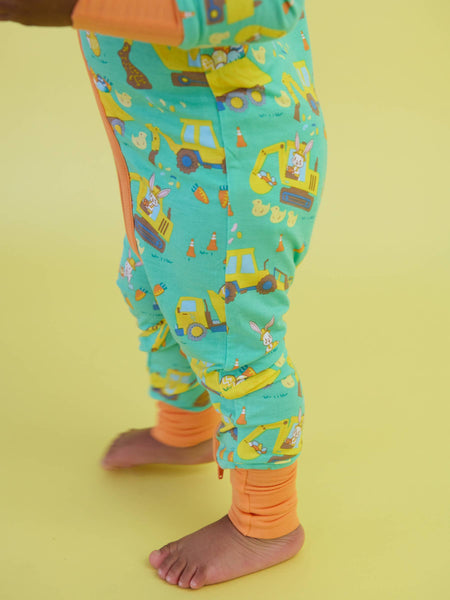 SoftSnooze™ Baby Bamboo Viscose Bunny Builders Convertible One Piece Footie Pajama: Green