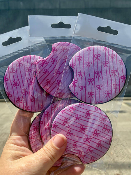 Pink bow car coasters