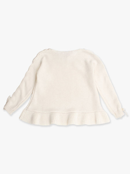 Girls Ivory Ruffle Hem Lace Up Sweater