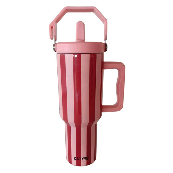 Pink and Wine Striped 38 Oz Grad Gift Cabana Jug Tumbler: Pink and Wine Stripe