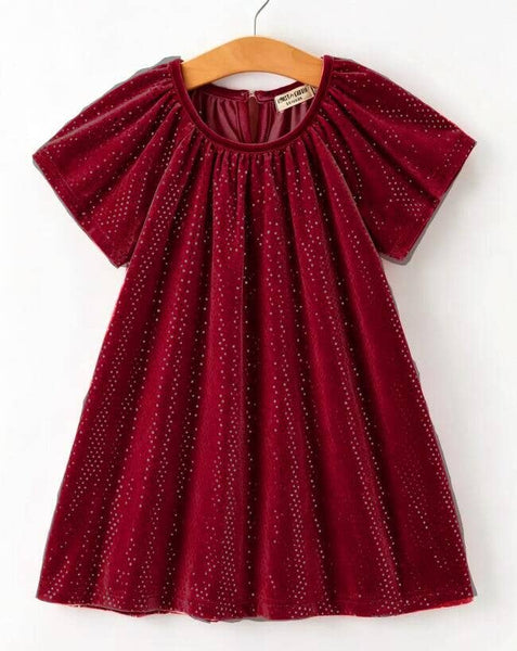 Fall Girls Velvet Sparkle Polka Dot Party Dress: Dusty Rose