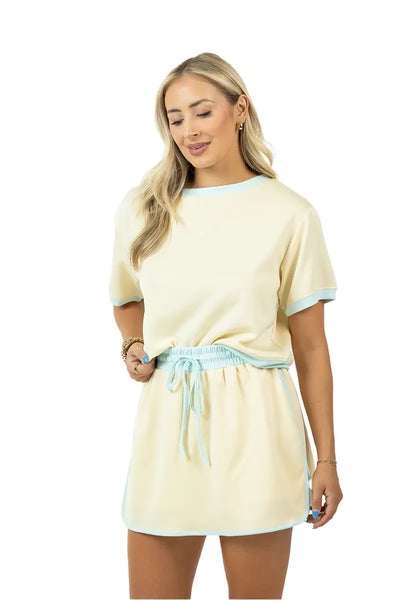 Yellow and Blue Contrast Cute Matching Skirt Set: Yellow