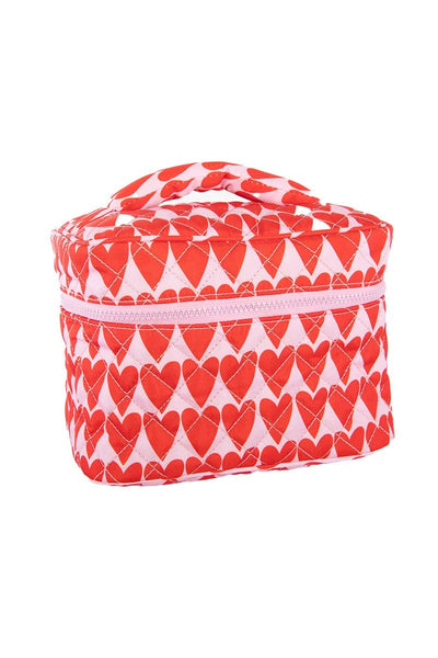 Girly Red Hearts Cosmetic Bag: Light Pink