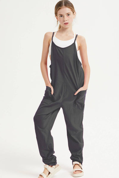 Drop Crotch Sleeveless Jumpsuit: Black