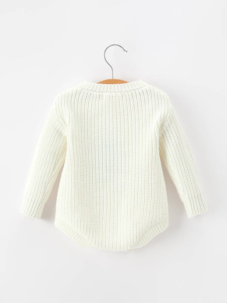 Winter Christmas Tree Girls Knit Romper Bow Long Sleeve:
