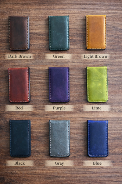 Genuine Full-Grain Leather Money Clip wallet: Light Brown
