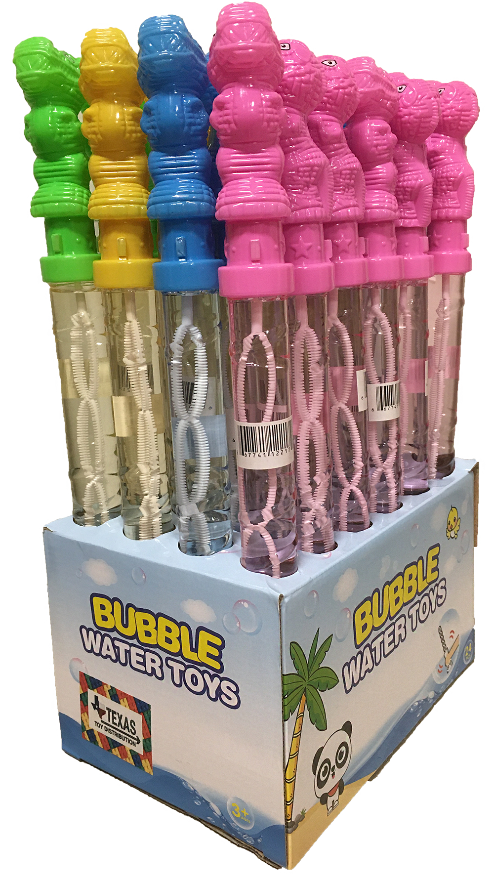 Dinosaur Bubble Wands Display Set, x24 Wands in 4 Colors: With Display Box