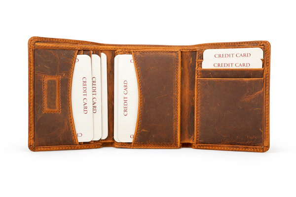 Leather Wallet for Men Handcrafted Distressed Trifold Wallet: Rustic Brown