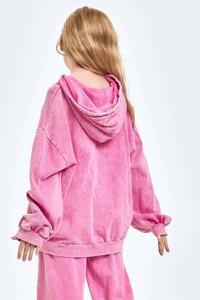 Oversized Mineral Wash Hoodie: Pink