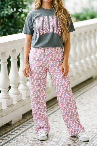 LDC Graphic Tee Contrasted Camouflage Print Loose Pant Set: Medium Grey