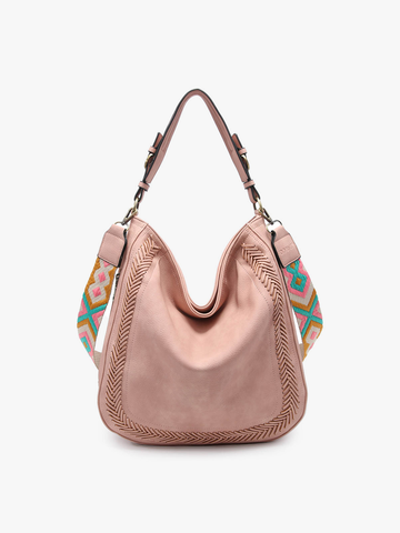 M2049 Aris Whipstitch Hobo/Crossbody w/ Guitar Strap: Pink