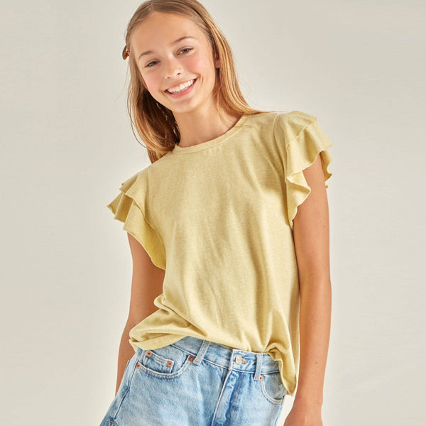 Solid Modal Flutter Sleeve Top: Sage