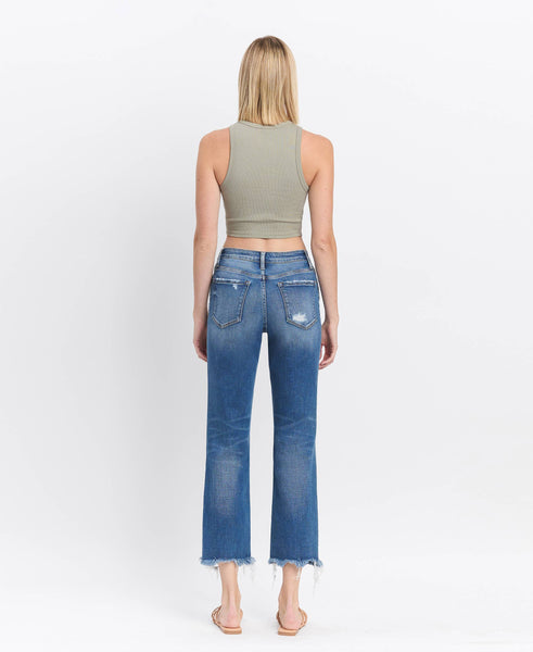 HIGH RISE FRAYED HEM CROP STRAIGHT JEANS F5569: ADMIRE