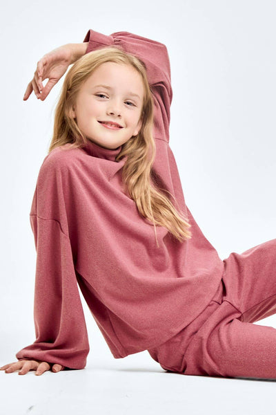 Corduroy Brush Mock Neck Sweater: Masala Pink