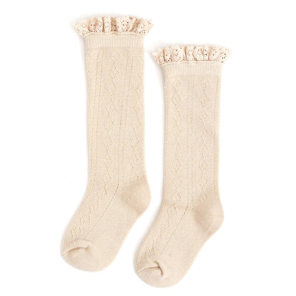 Vanilla Fancy Lace Top Knee High Socks: