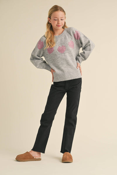 TWEEN KIDS GIRLS CREW NECK RAGLAN SWEATER