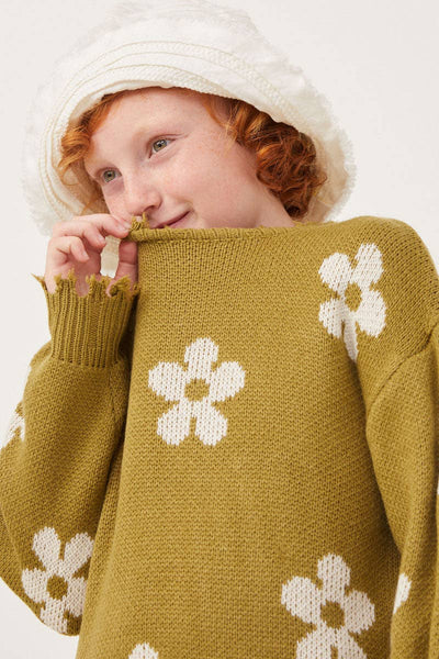 Girls Distressed Floral Patterned Pullover Sweater taupe