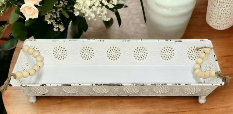 White Ornate Tray with Bead Handle