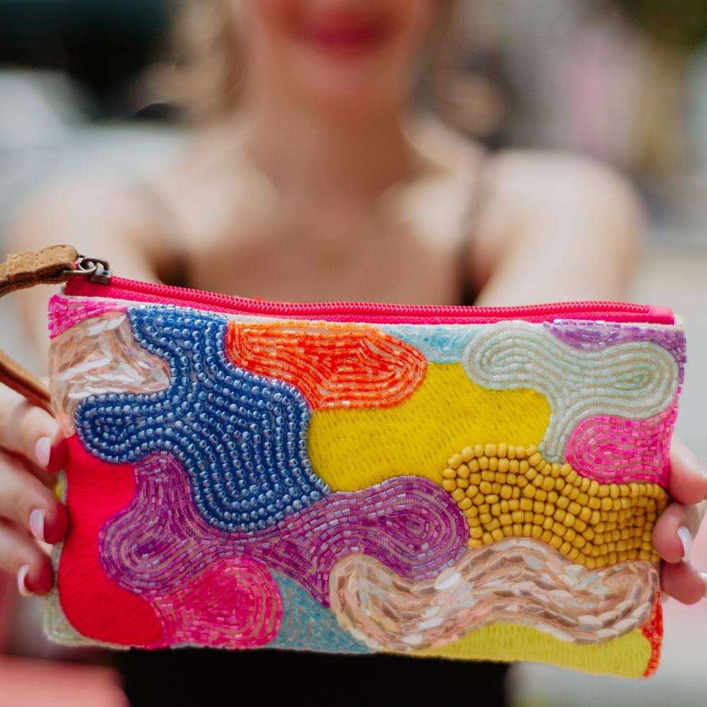 Multicolored Aztec Sequin and Beaded Wristlet Purse: Rainbow