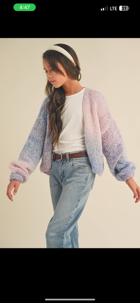 GIRLS Multi Color Rainbow Sweater Cardigan PURPLE/PINK OMBRE