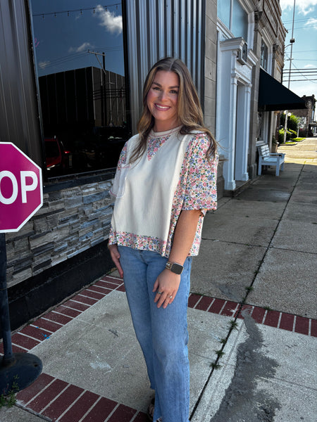 THERMAL AND GAUZE WITH FLORAL MIX AND MATCH TOP: IVORY
