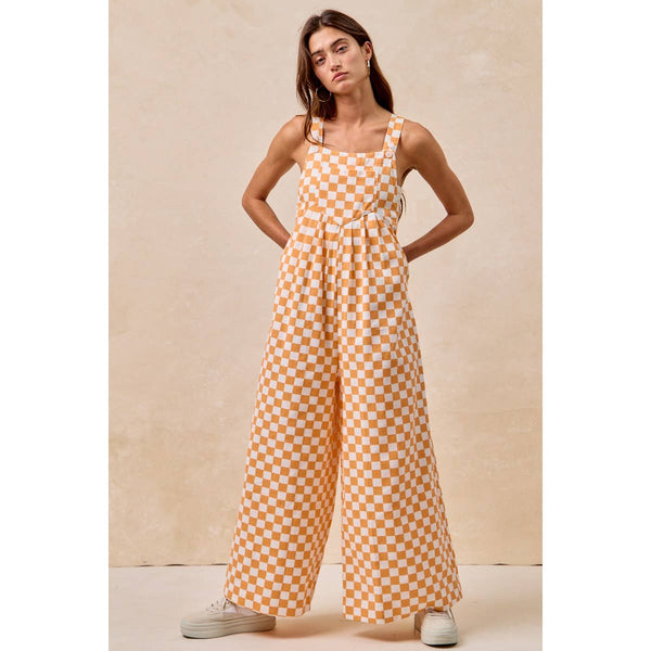 GAMEDAY THEME PLAID PRINTED OVERALL WITH PLEATS: RED / S
