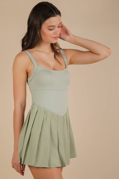 Pleated Skirt Activewear Dress W/ Under Shorts: SKY