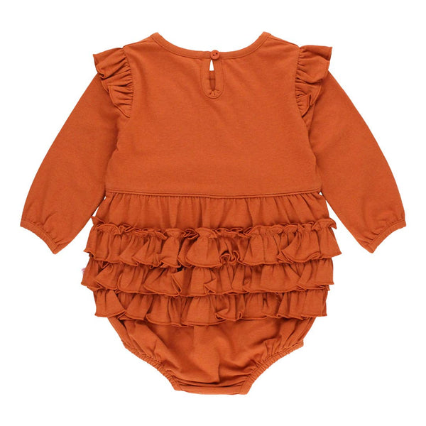 Baby Girls Rust Knit Long Sleeve Flutter Bubble Romper: Orange