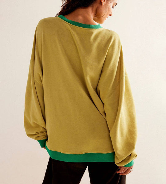 Solid Color Round Neck Fork Loose Sweatshirt Sweater: Off-white