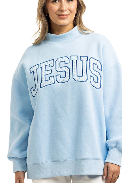 JESUS Mockneck Wholesale Sweatshirt Women: Light Blue
