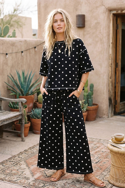 Heavy Scuba Polka Dot Short Sleeve Set: CREAM/BLACK