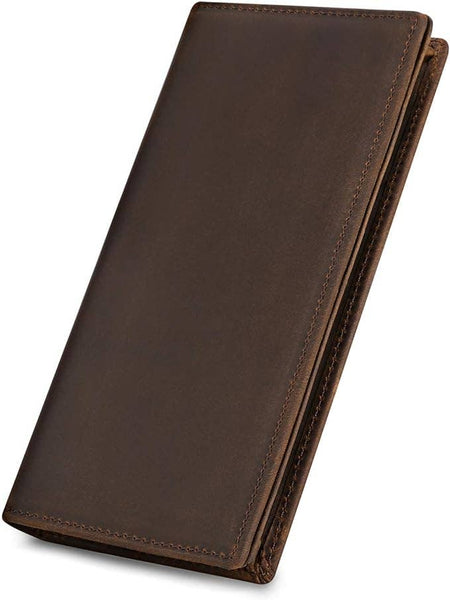 Genuine Leather Bifold Wallet Long Wallets for Men Women: Brown