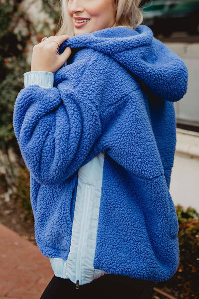 Blue Two-Toned Sherpa Fleece Wholesale Pullover: Blue