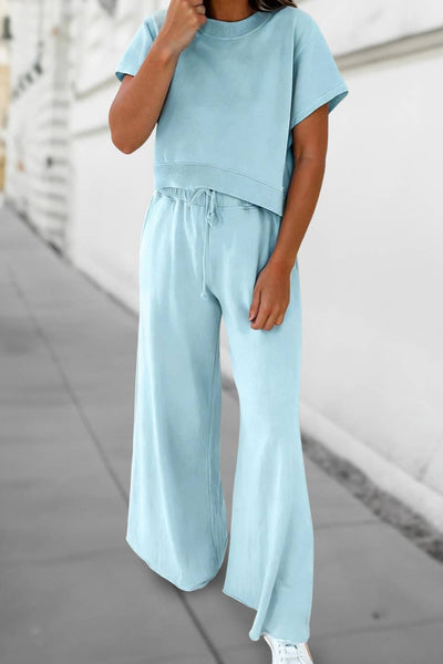 Soft Color Tee & Wide Leg Pants MIST