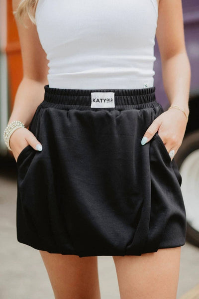 Black Scuba Bubble Mini Skirt: Black