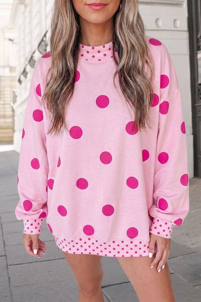 Polka Dot Print Mockneck Oversized Pullover