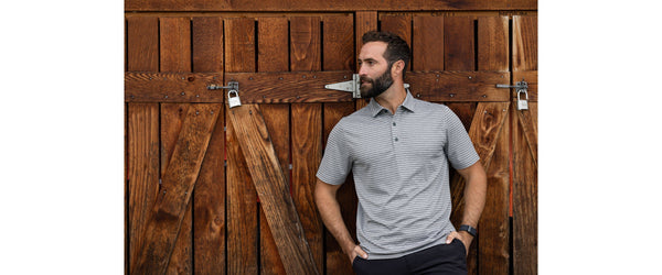 Cutter & Buck Forge Eco Heather Stripe Recycled Mens Polo: College Purple Heather