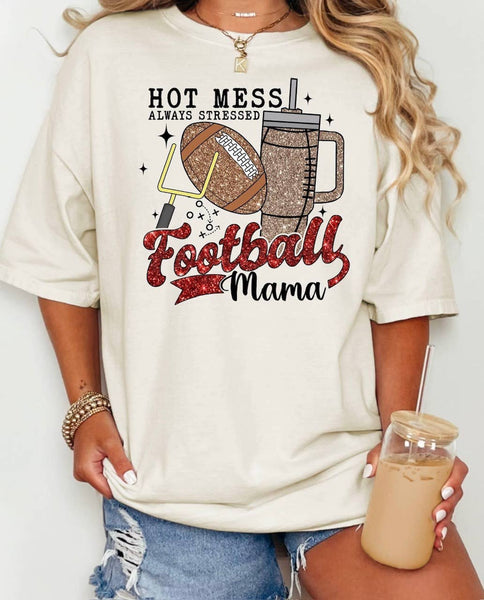 Faux Glitter Football Mama Tee