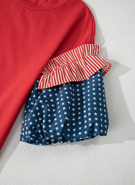 LDC Stars Stripes Round Neck Short Puff Sleeve Top