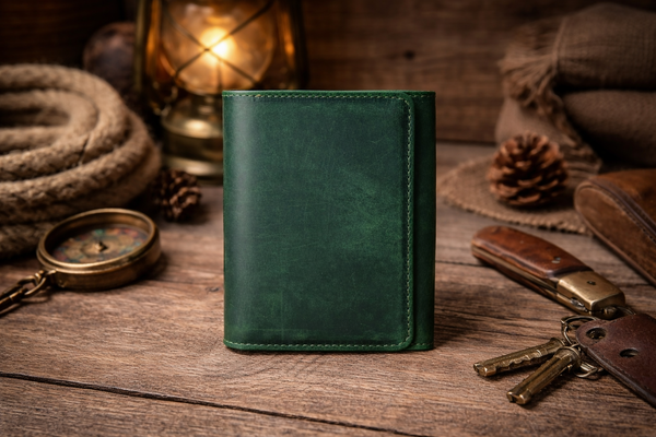 Leather Wallet for Men Handcrafted Distressed Trifold Wallet: Rustic Brown