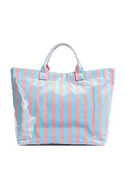 Glossy Striped Large Tote Bag: Blue