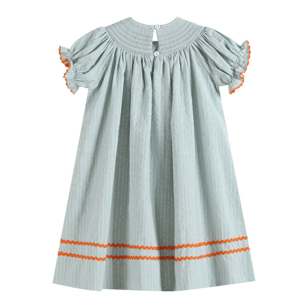 Light Blue Pinstripe Turkey Smocked Bishop Dress: